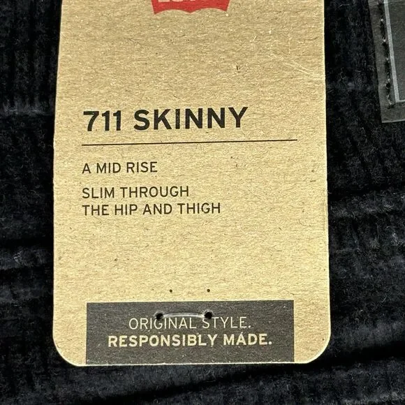 LEVI'S 711 Corduroy Pants Womens 32x30 Black Skinny New $69.50 - Picture 7 of 13